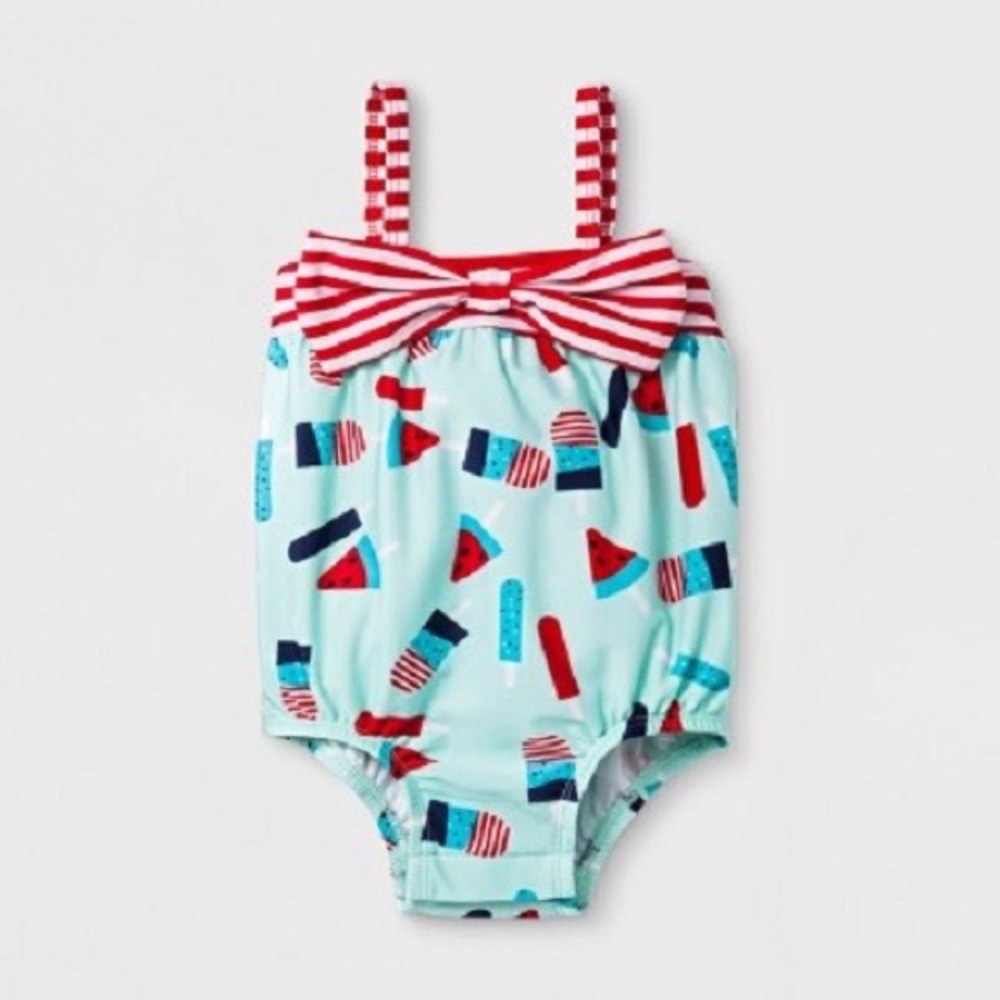 Cat & Jack Baby Girls’ Popsicle One Piece Swimsuit – Aqua 3-6M